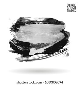 Grey  brush stroke and texture. Grunge vector abstract hand - painted element. Underline and border design.
