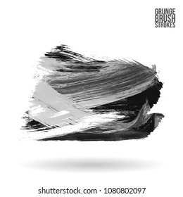 Grey  brush stroke and texture. Grunge vector abstract hand - painted element. Underline and border design.