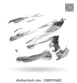 Grey  brush stroke and texture. Grunge vector abstract hand - painted element. Underline and border design.