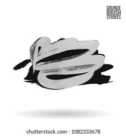 Grey  brush stroke and texture. Grunge vector abstract hand - painted element. Underline and border design.