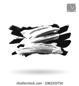 Grey  brush stroke and texture. Grunge vector abstract hand - painted element. Underline and border design.