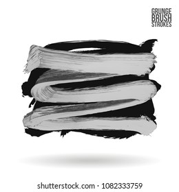 Grey  brush stroke and texture. Grunge vector abstract hand - painted element. Underline and border design.