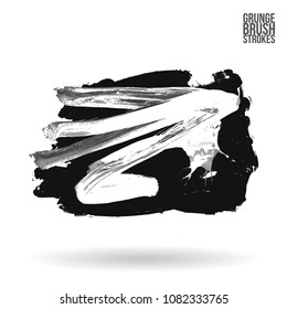 Grey  brush stroke and texture. Grunge vector abstract hand - painted element. Underline and border design.