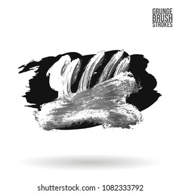 Grey  brush stroke and texture. Grunge vector abstract hand - painted element. Underline and border design.