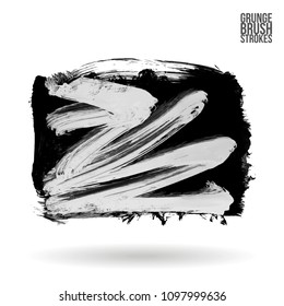 Grey  brush stroke and texture. Grunge vector abstract hand - painted element. Underline and border design.
