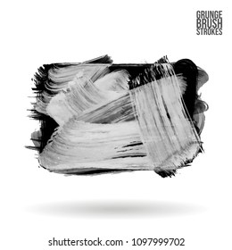 Grey  brush stroke and texture. Grunge vector abstract hand - painted element. Underline and border design.