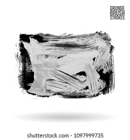 Grey  brush stroke and texture. Grunge vector abstract hand - painted element. Underline and border design.