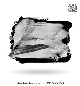 Grey  brush stroke and texture. Grunge vector abstract hand - painted element. Underline and border design.