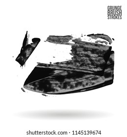 Grey brush stroke and texture. Grunge vector abstract hand - painted element. Underline and border design.