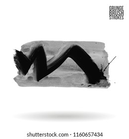 Grey brush stroke and texture. Grunge vector abstract hand - painted element. Underline and border design.