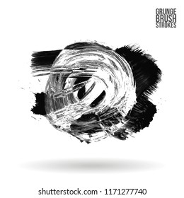 Grey brush stroke and texture. Grunge vector abstract hand - painted element. Underline and border design.