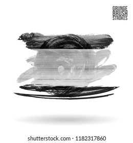 Grey  brush stroke and texture. Grunge vector abstract hand - painted element. Underline and border design.