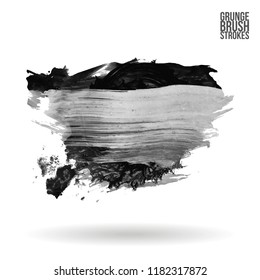 Grey  brush stroke and texture. Grunge vector abstract hand - painted element. Underline and border design.