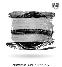 Grey  brush stroke and texture. Grunge vector abstract hand - painted element. Underline and border design.