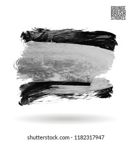 Grey  brush stroke and texture. Grunge vector abstract hand - painted element. Underline and border design.