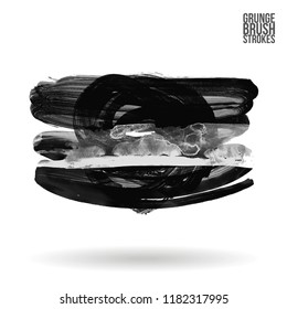 Grey  brush stroke and texture. Grunge vector abstract hand - painted element. Underline and border design.