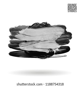 Grey brush stroke and texture. Grunge vector abstract hand - painted element. Underline and border design.