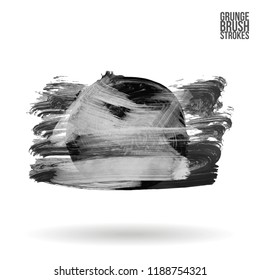 Grey brush stroke and texture. Grunge vector abstract hand - painted element. Underline and border design.