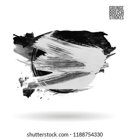 Grey brush stroke and texture. Grunge vector abstract hand - painted element. Underline and border design.