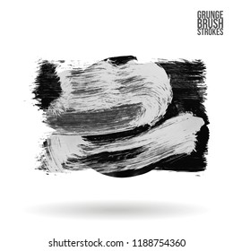 Grey brush stroke and texture. Grunge vector abstract hand - painted element. Underline and border design.