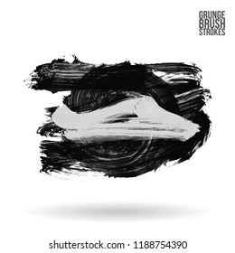 Grey brush stroke and texture. Grunge vector abstract hand - painted element. Underline and border design.