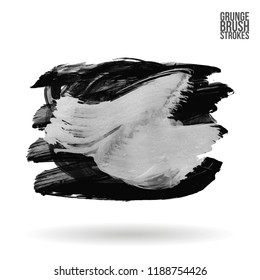 Grey brush stroke and texture. Grunge vector abstract hand - painted element. Underline and border design.