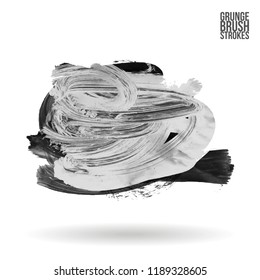 Grey brush stroke and texture. Grunge vector abstract hand - painted element. Underline and border design.