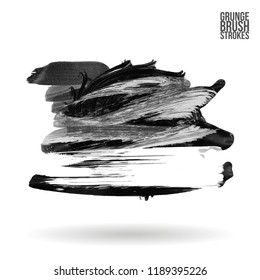 Grey brush stroke and texture. Grunge vector abstract hand - painted element. Underline and border design.