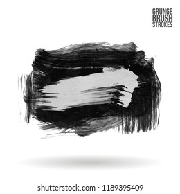 Grey brush stroke and texture. Grunge vector abstract hand - painted element. Underline and border design.