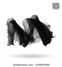 Grey brush stroke and texture. Grunge vector abstract hand - painted element. Underline and border design.