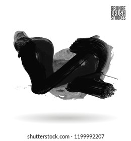 Grey brush stroke and texture. Grunge vector abstract hand - painted element. Underline and border design.