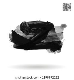 Grey brush stroke and texture. Grunge vector abstract hand - painted element. Underline and border design.