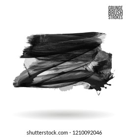 Grey brush stroke and texture. Grunge vector abstract hand - painted element. Underline and border design.