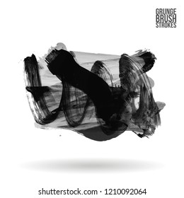 Grey brush stroke and texture. Grunge vector abstract hand - painted element. Underline and border design.