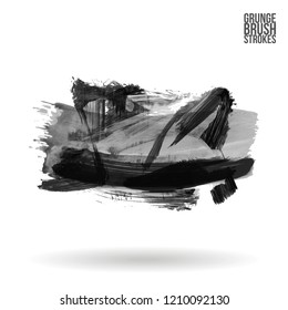 Grey brush stroke and texture. Grunge vector abstract hand - painted element. Underline and border design.