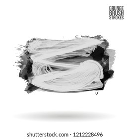 Grey brush stroke and texture. Grunge vector abstract hand - painted element. Underline and border design.