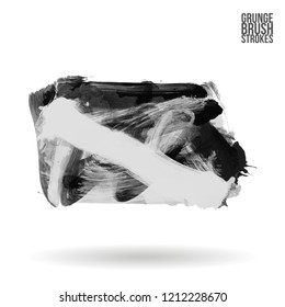 Grey brush stroke and texture. Grunge vector abstract hand - painted element. Underline and border design.