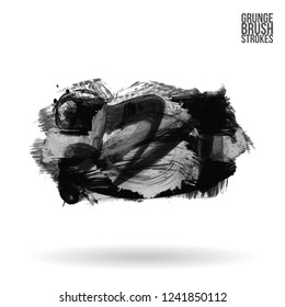 Grey  brush stroke and texture. Grunge vector abstract hand - painted element. Underline and border design.