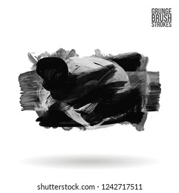 Grey  brush stroke and texture. Grunge vector abstract hand - painted element. Underline and border design.