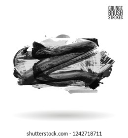 Grey  brush stroke and texture. Grunge vector abstract hand - painted element. Underline and border design.