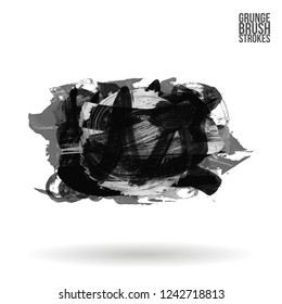 Grey  brush stroke and texture. Grunge vector abstract hand - painted element. Underline and border design.