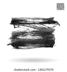 Grey brush stroke and texture. Grunge vector abstract hand - painted element. Underline and border design.