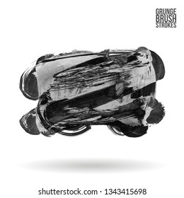 Grey brush stroke and texture. Grunge vector abstract hand - painted element. Underline and border design.
