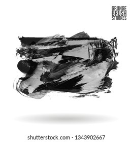 Grey brush stroke and texture. Grunge vector abstract hand - painted element. Underline and border design.
