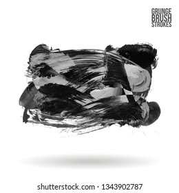 Grey brush stroke and texture. Grunge vector abstract hand - painted element. Underline and border design.