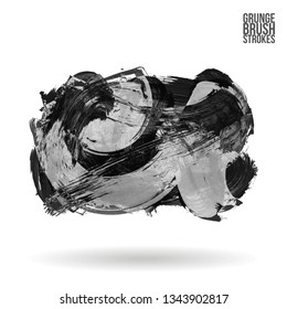 Grey brush stroke and texture. Grunge vector abstract hand - painted element. Underline and border design.