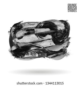 Grey brush stroke and texture. Grunge vector abstract hand - painted element. Underline and border design.