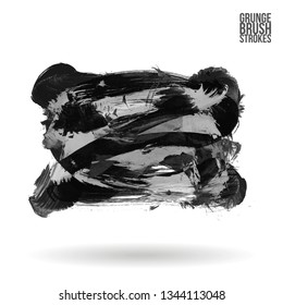 Grey brush stroke and texture. Grunge vector abstract hand - painted element. Underline and border design.
