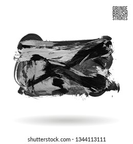 Grey brush stroke and texture. Grunge vector abstract hand - painted element. Underline and border design.