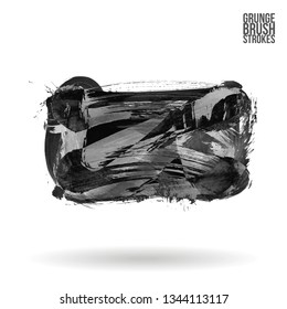 Grey brush stroke and texture. Grunge vector abstract hand - painted element. Underline and border design.